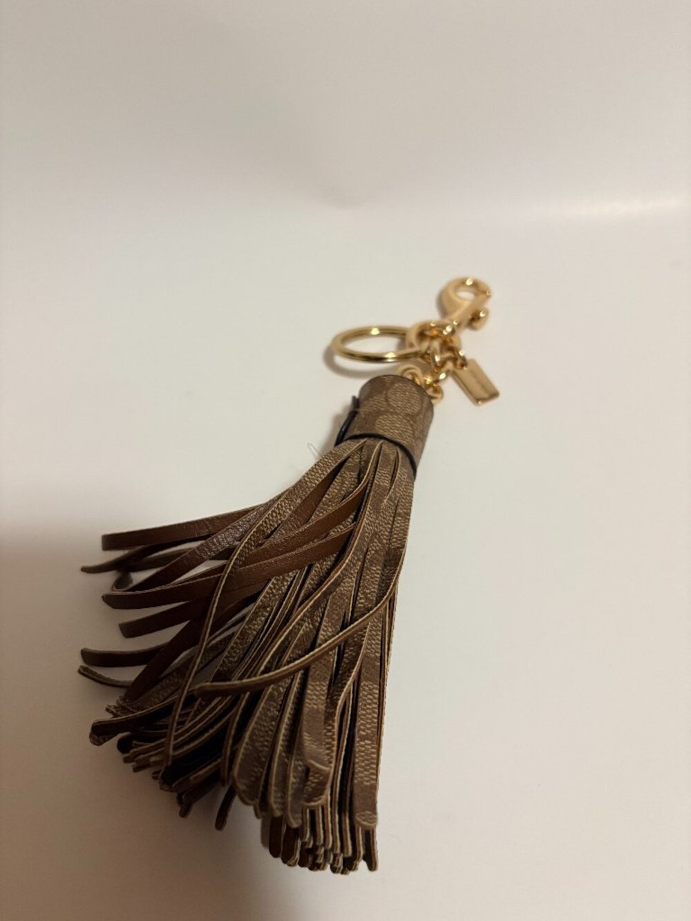 Coach F74076 Signature Canvas Tassel Bag Charm Keychain Gold Hardware